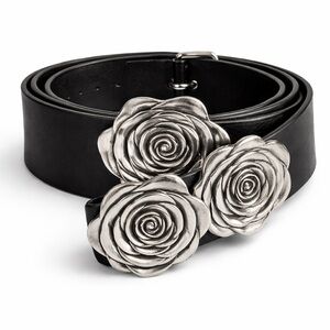 Chic Black Belt with Silver Floral Design